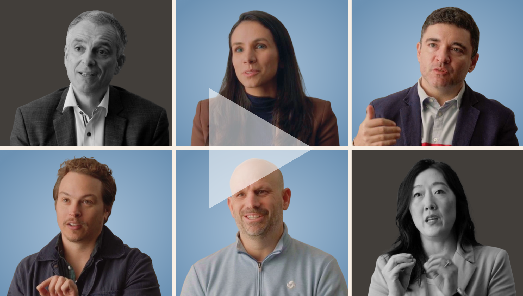 Video stills of CEOs Laurent Gil (Cast AI), Carrol Chang (Andela), Roberto Oliveira (Blip), and Vikram Chopra (Cars24) discussing how AI is reshaping roles, software development, and middle management.