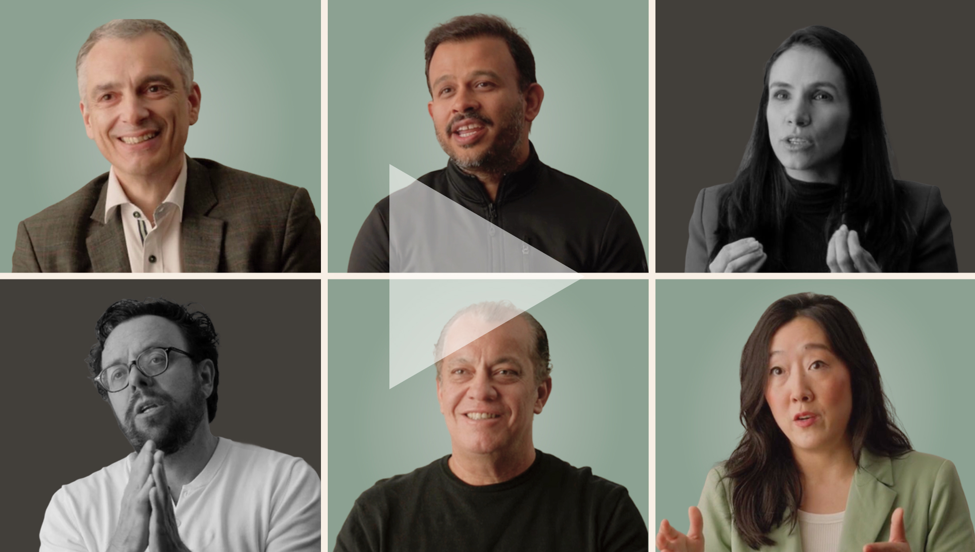 Video stills of CEOs Laurent Gil (Cast AI), Carrol Chang (Andela), Roberto Oliveira (Blip), and Vikram Chopra (Cars24) discussing how AI is reshaping roles, software development, and middle management.