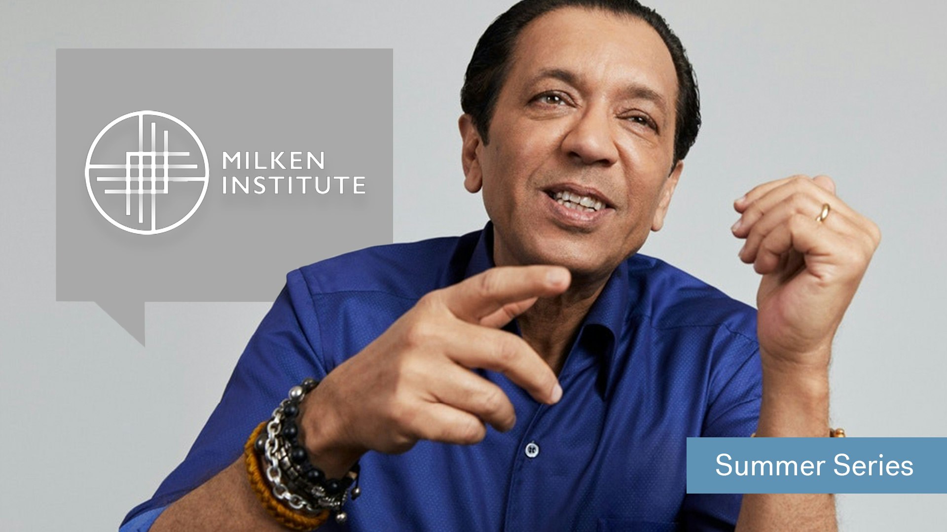 Milken Institute logo with profile photo of Vision Fund managing partner Eric Chen