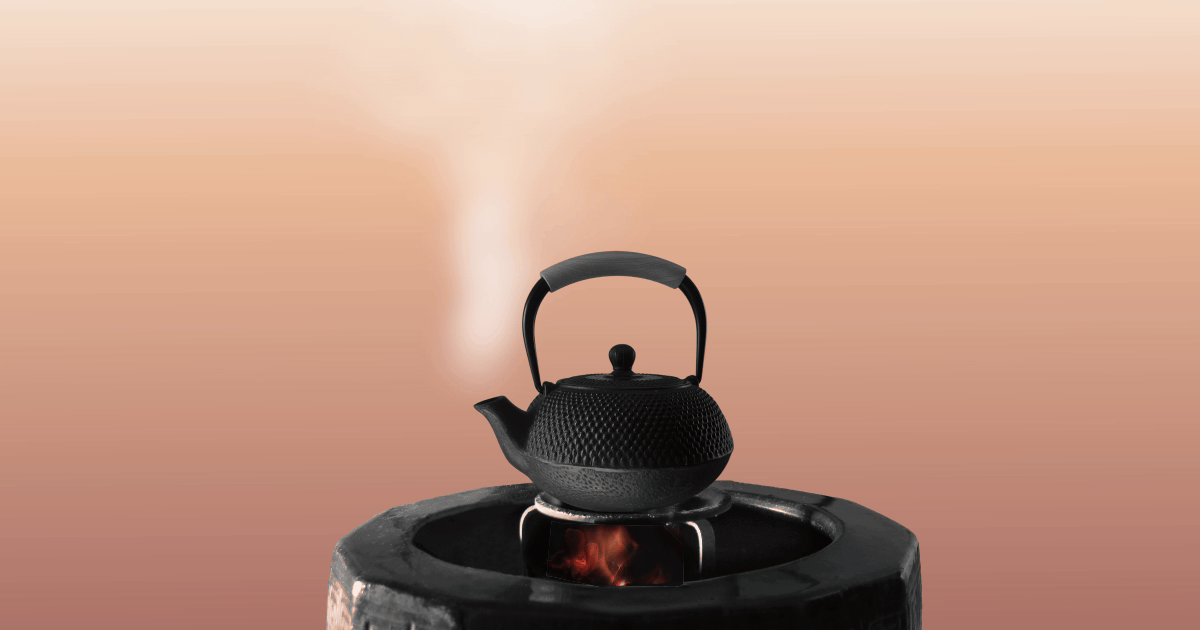 Steaming cast-iron kettle on a hot stove, representing AI-era workplace stress and employee burnout