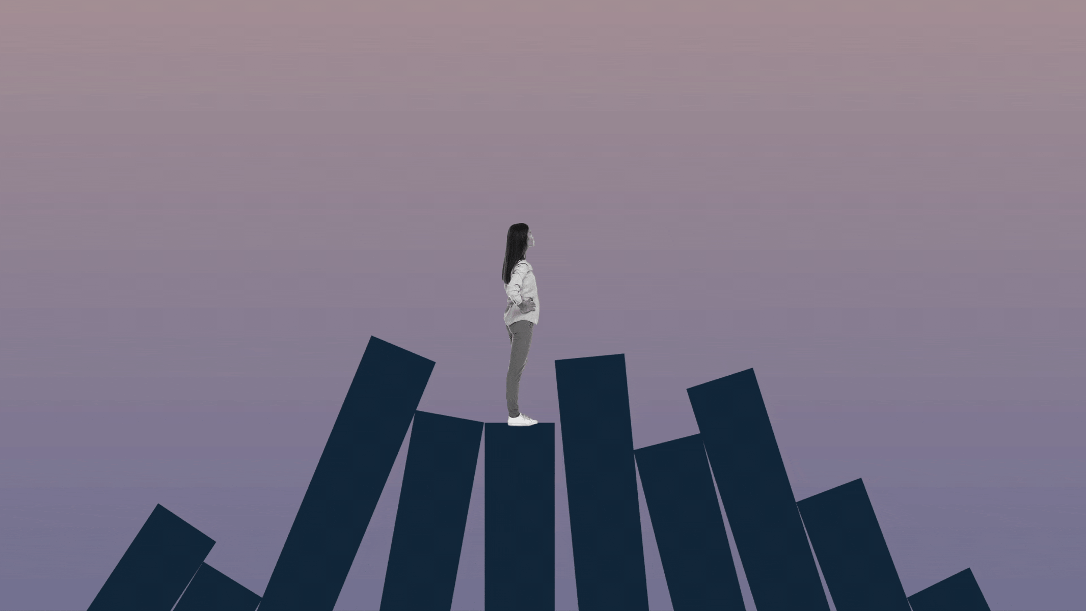 Animated illustration of woman standing on a pillar that is rising