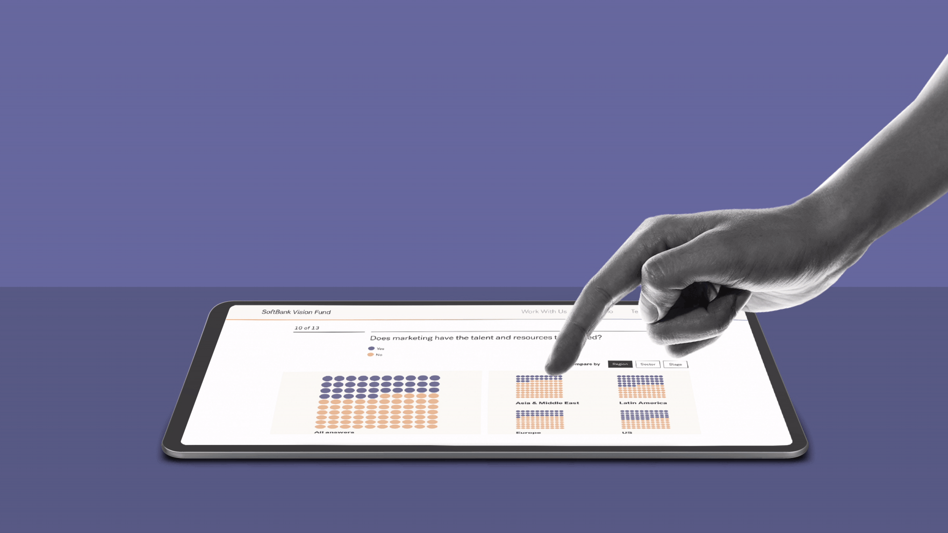 Animation of interactive data on an ipad, where the data elements are rising from the screen.