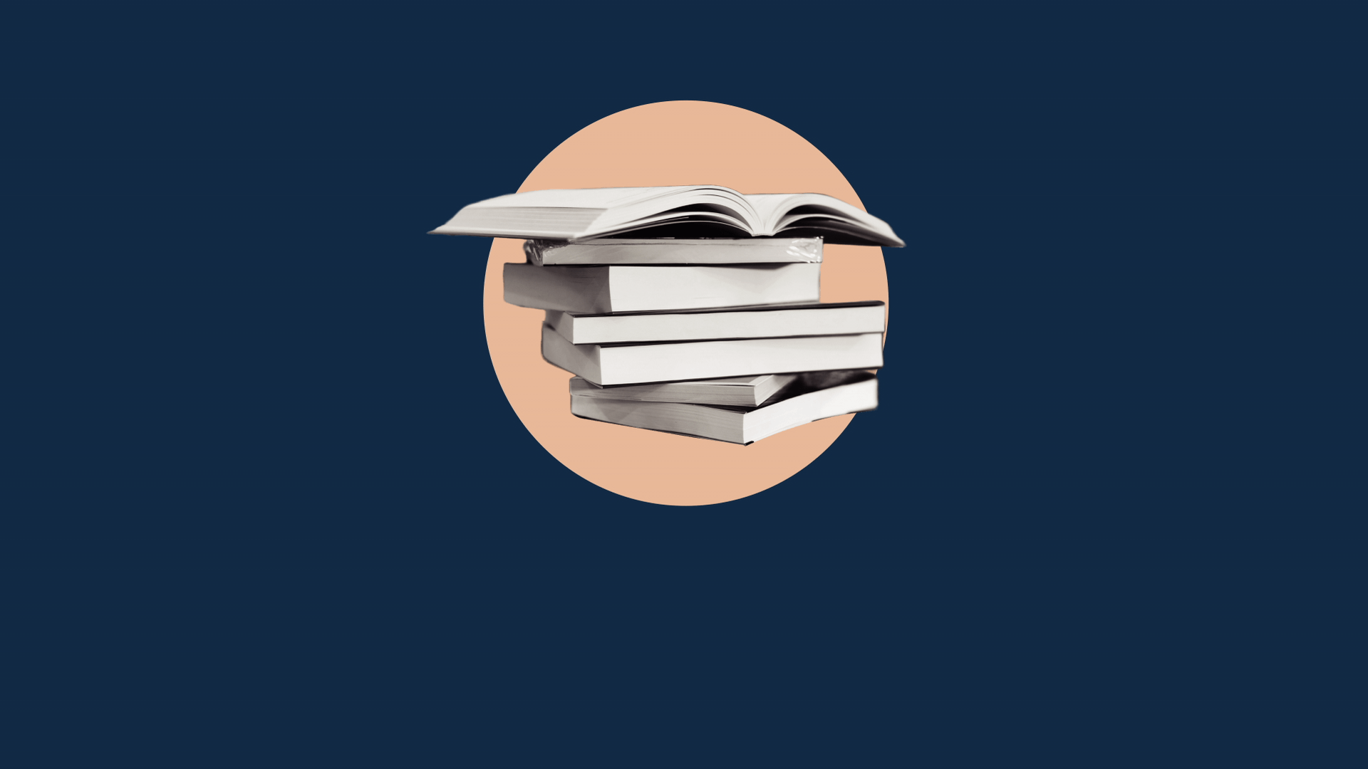 Animated image of hands reaching for a stack of books